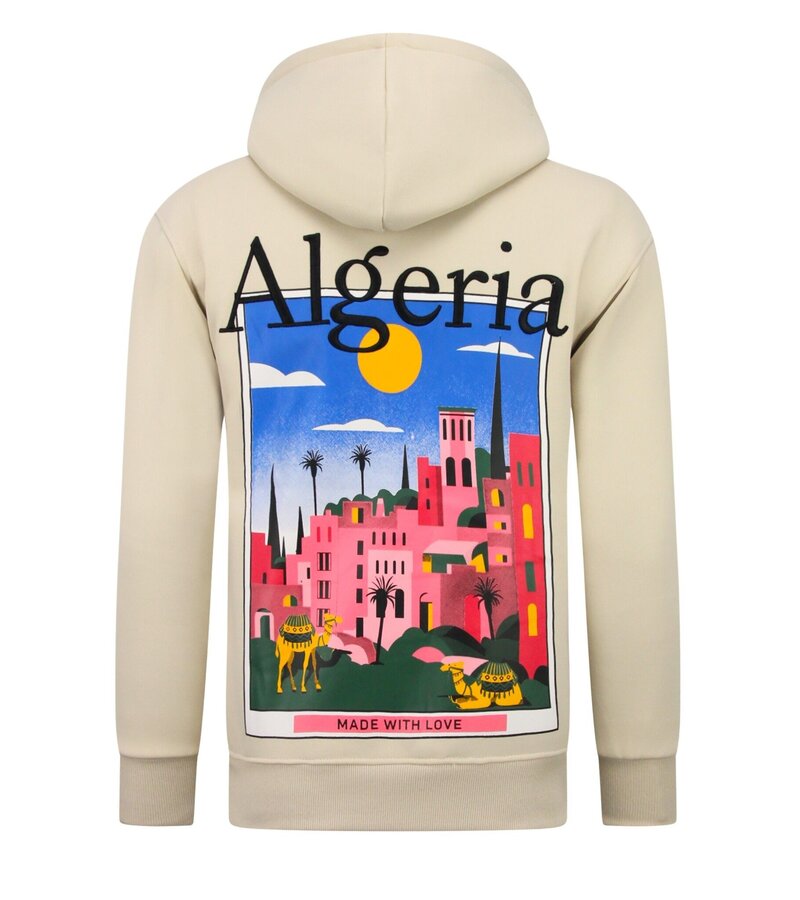 True Rise Sudadera con capucha extragrande para hombre - Estampado de Argelia - Tejido grueso - 5813 - Marrón