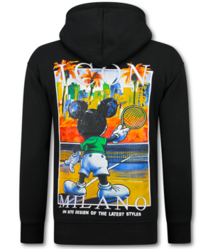 True Rise Sudadera con capucha extragrande para hombre - Estampado ICON Milano - Tejido grueso - 5812 - Negro