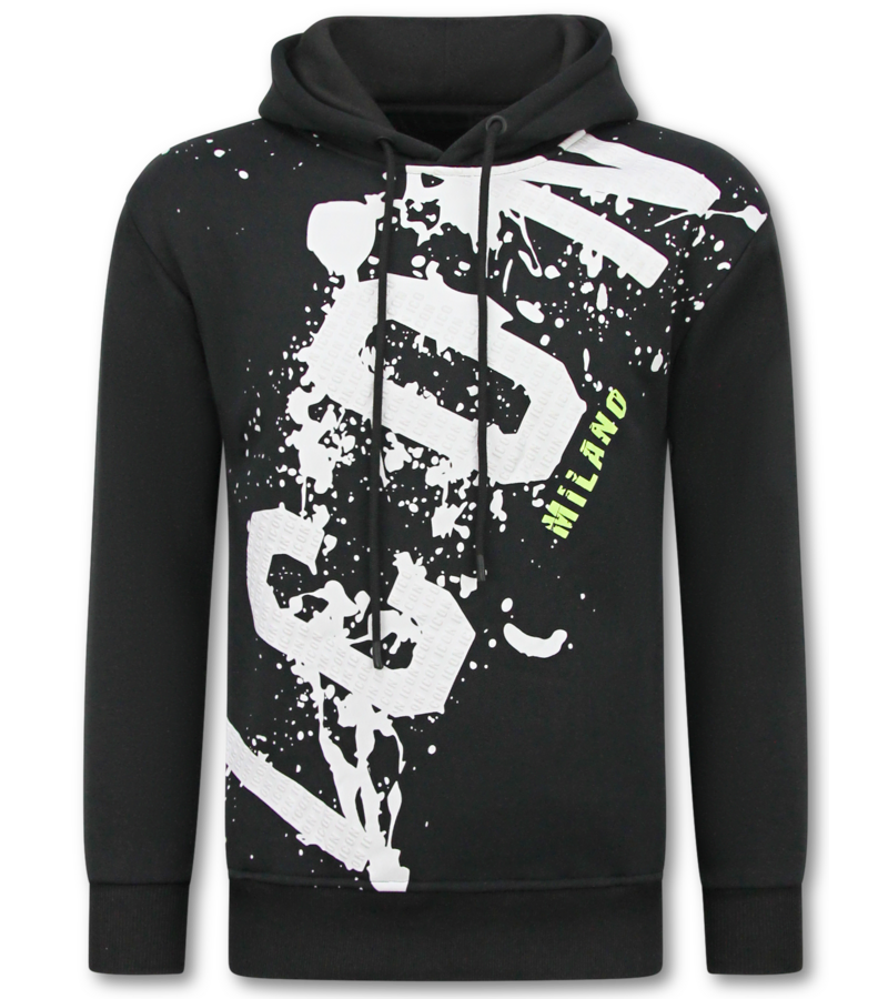 True Rise Sudadera con capucha extragrande para hombre - ICON Splatter - Tejido grueso - 5800 - Negro