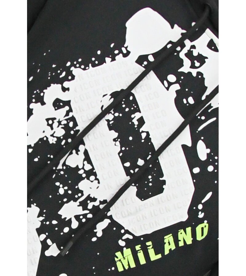 True Rise Sudadera con capucha extragrande para hombre - ICON Splatter - Tejido grueso - 5800 - Negro