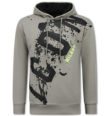 True Rise Sudadera con capucha extragrande para hombre - ICON Splatter - Tejido grueso - 5800 - Gris claro