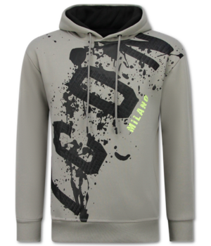 True Rise Sudadera con capucha extragrande para hombre - ICON Splatter - Tejido grueso - 5800 - Gris claro