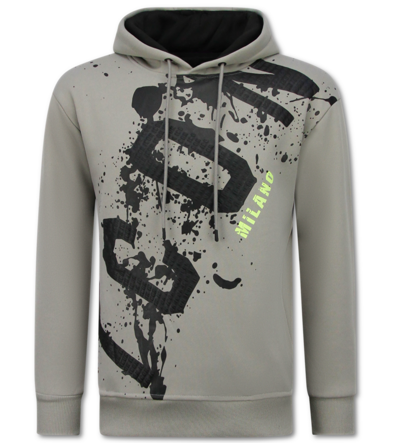 True Rise Sudadera con capucha extragrande para hombre - ICON Splatter - Tejido grueso - 5800 - Gris claro