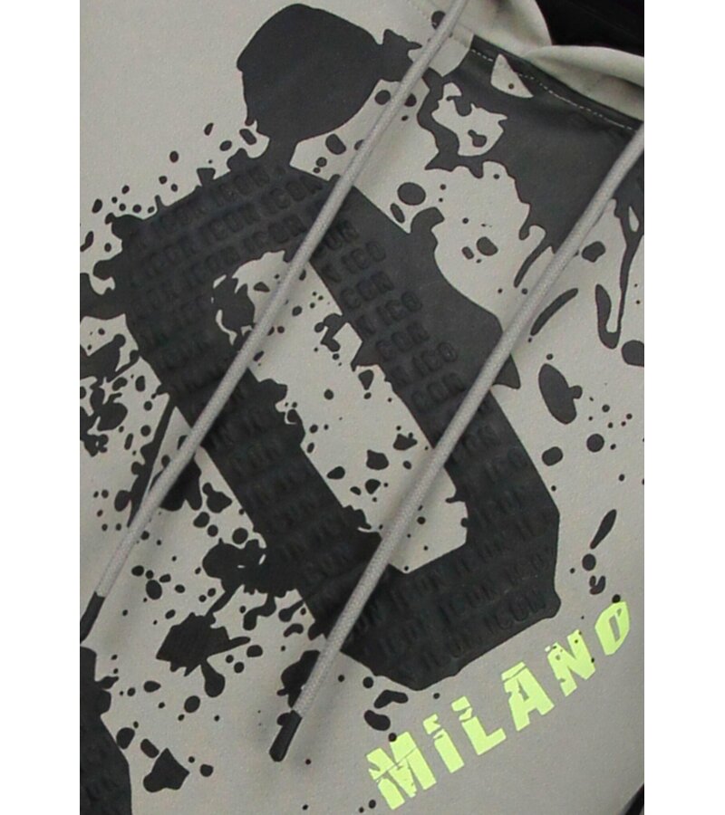 True Rise Sudadera con capucha extragrande para hombre - ICON Splatter - Tejido grueso - 5800 - Gris claro