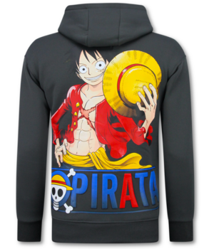 True Rise Sudadera con capucha extragrande para hombre - Estampado Pirata de una pieza - Tejido grueso - 5725 - Gris