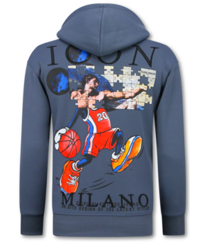True Rise Sudadera con capucha extragrande para hombre - Estampado ICON Puzzle Milano - Tejido grueso - 5811 - Azul