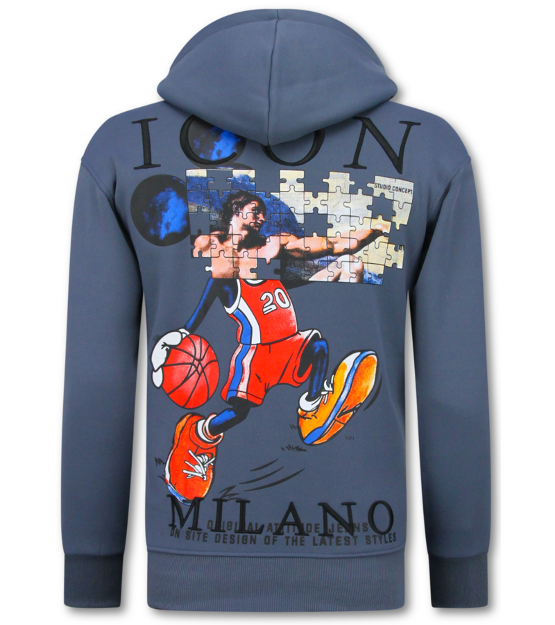 True Rise Sudadera con capucha extragrande para hombre - Estampado ICON Puzzle Milano - Tejido grueso - 5811 - Azul