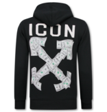 True Rise Sudadera con capucha extragrande para hombre - Estampado ICON Dollar - Tejido grueso - 5567 - Negro