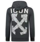 True Rise Sudadera con capucha extragrande para hombre - Estampado ICON Dollar - Tejido grueso - 5567 - Gris