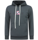 True Rise Sudadera con capucha extragrande para hombre - Estampado de leopardo ICON - Tejido grueso - 5795 - Gris