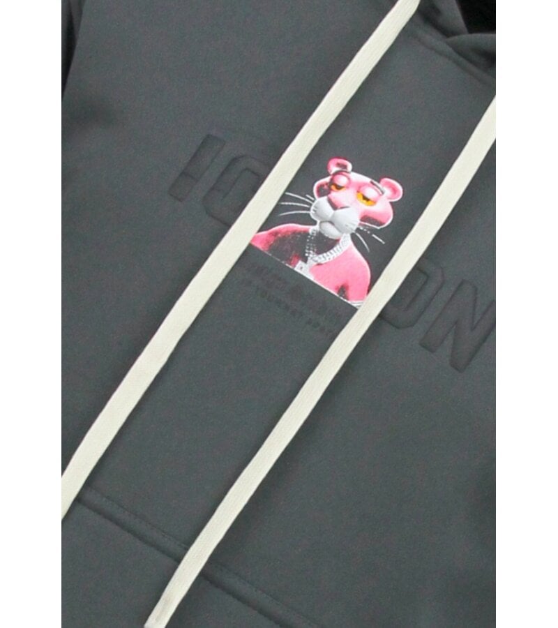 True Rise Sudadera con capucha extragrande para hombre - Estampado de leopardo ICON - Tejido grueso - 5795 - Gris