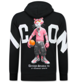 True Rise Sudadera con capucha extragrande para hombre - Estampado de leopardo ICON - Tejido grueso - 5795 - Negro