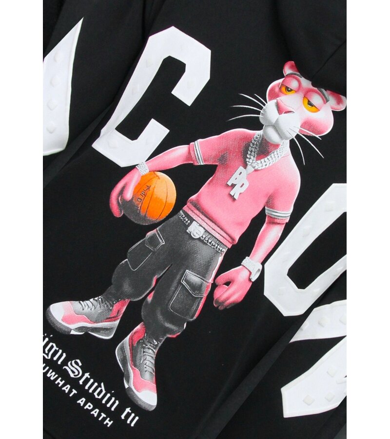 True Rise Sudadera con capucha extragrande para hombre - Estampado de leopardo ICON - Tejido grueso - 5795 - Negro