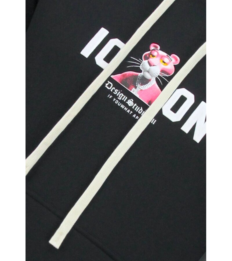 True Rise Sudadera con capucha extragrande para hombre - Estampado de leopardo ICON - Tejido grueso - 5795 - Negro