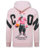 True Rise Sudadera con capucha extragrande para hombre - Estampado de leopardo ICON - Tejido grueso - 5795 - Rosa