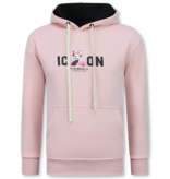 True Rise Sudadera con capucha extragrande para hombre - Estampado de leopardo ICON - Tejido grueso - 5795 - Rosa