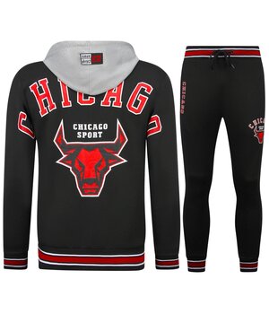 TopStar Conjunto de entrenamiento de los Chicago Bulls para hombre - Conjunto de jogging para hombre - Conjunto de local para adulto - 5591 - Negro/Rojo