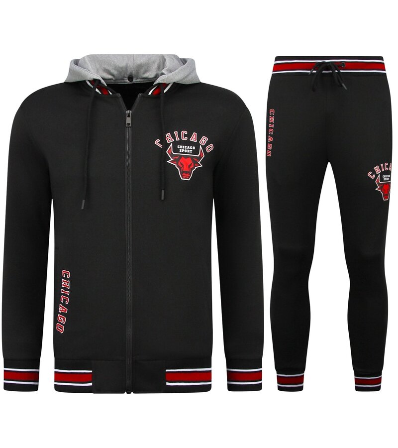 TopStar Conjunto de entrenamiento de los Chicago Bulls para hombre - Conjunto de jogging para hombre - Conjunto de local para adulto - 5591 - Negro/Rojo