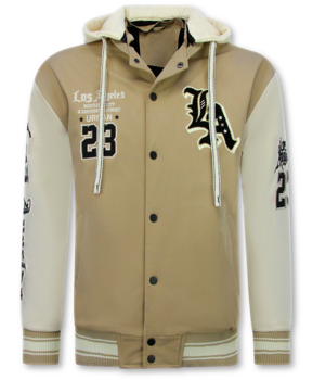 Enos Chaqueta de béisbol con capucha extragrande - Chaqueta bomber para hombre - 523 - Marrón