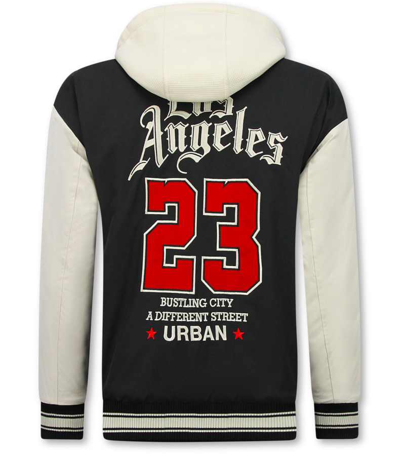 Enos Chaqueta de béisbol extragrande con capucha - Chaqueta bomber para hombre - 523 - Negra