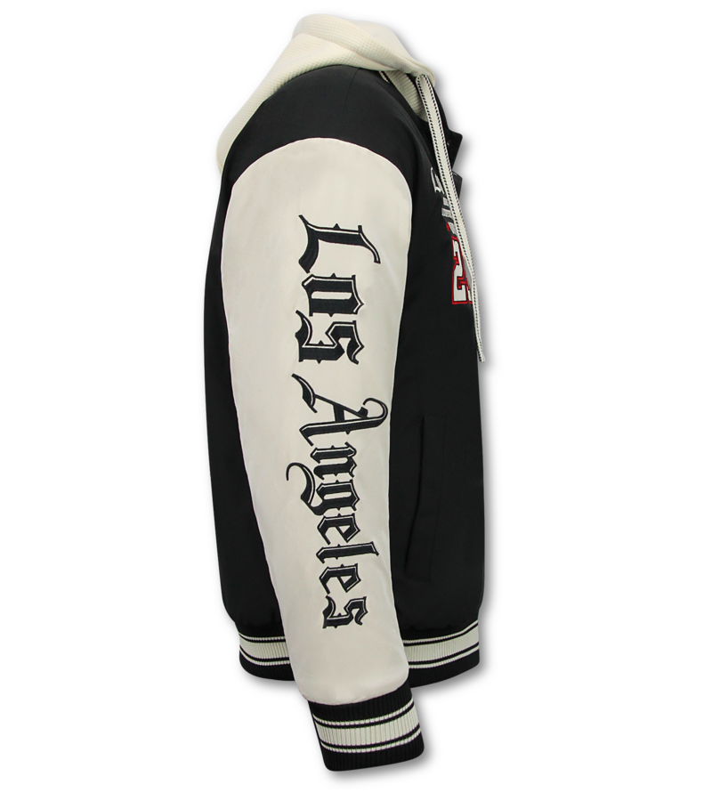 Enos Chaqueta de béisbol extragrande con capucha - Chaqueta bomber para hombre - 523 - Negra