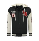 Enos Chaqueta de béisbol extragrande con capucha - Chaqueta bomber para hombre - 523 - Negra