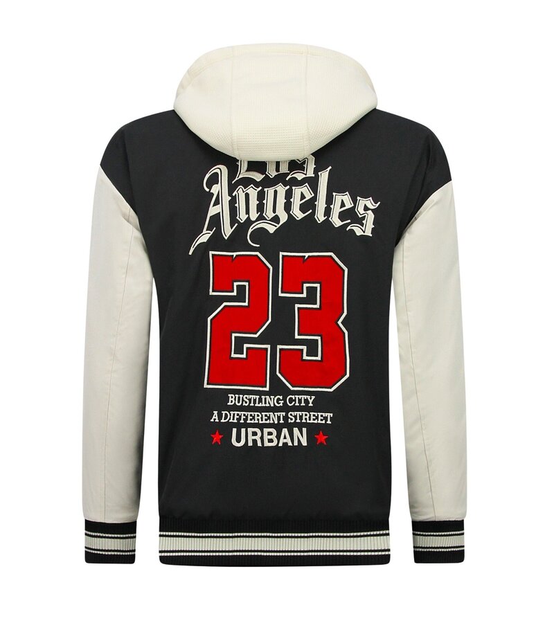 Enos Chaqueta de béisbol extragrande con capucha - Chaqueta bomber para hombre - 523 - Negra