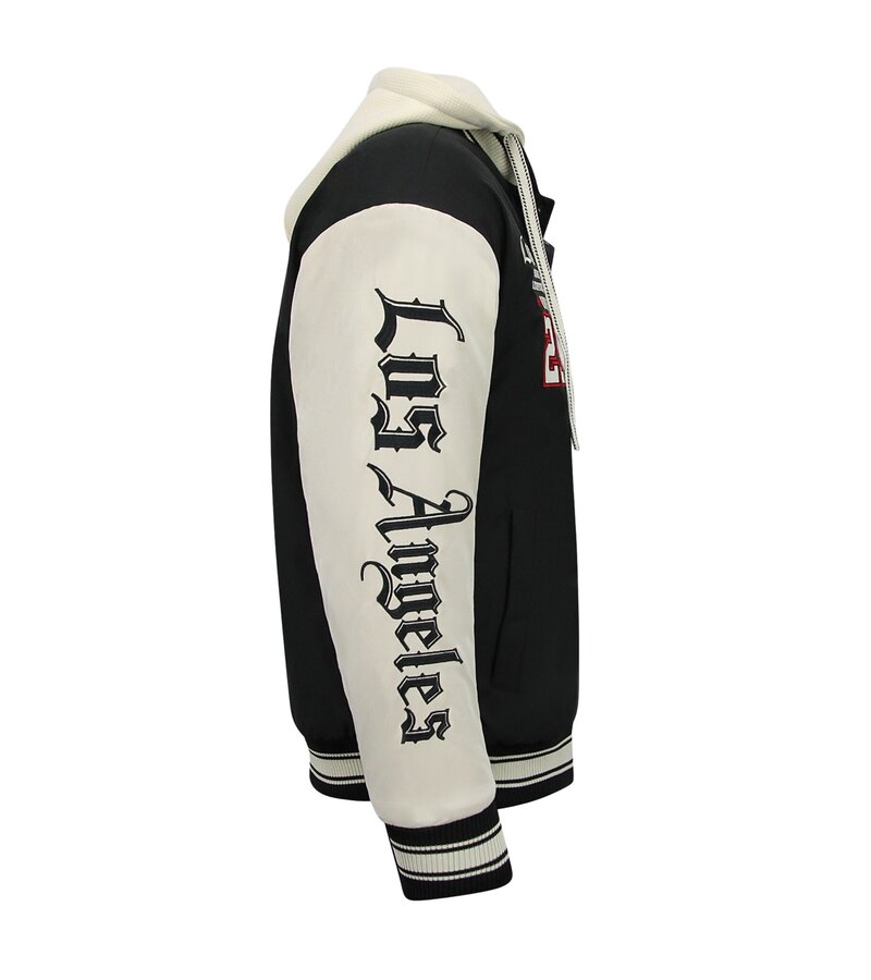 Enos Chaqueta de béisbol extragrande con capucha - Chaqueta bomber para hombre - 523 - Negra