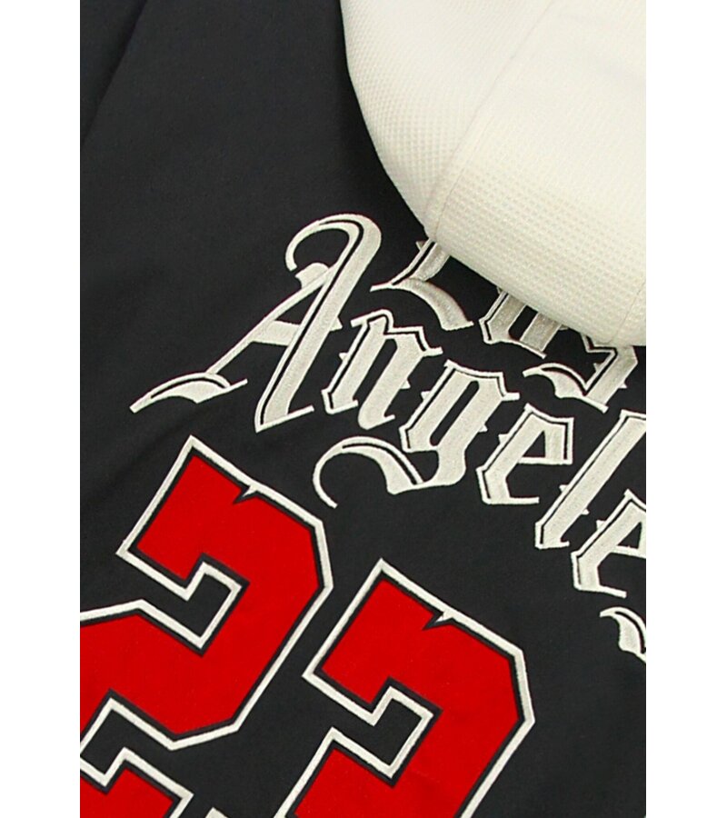 Enos Chaqueta de béisbol extragrande con capucha - Chaqueta bomber para hombre - 523 - Negra