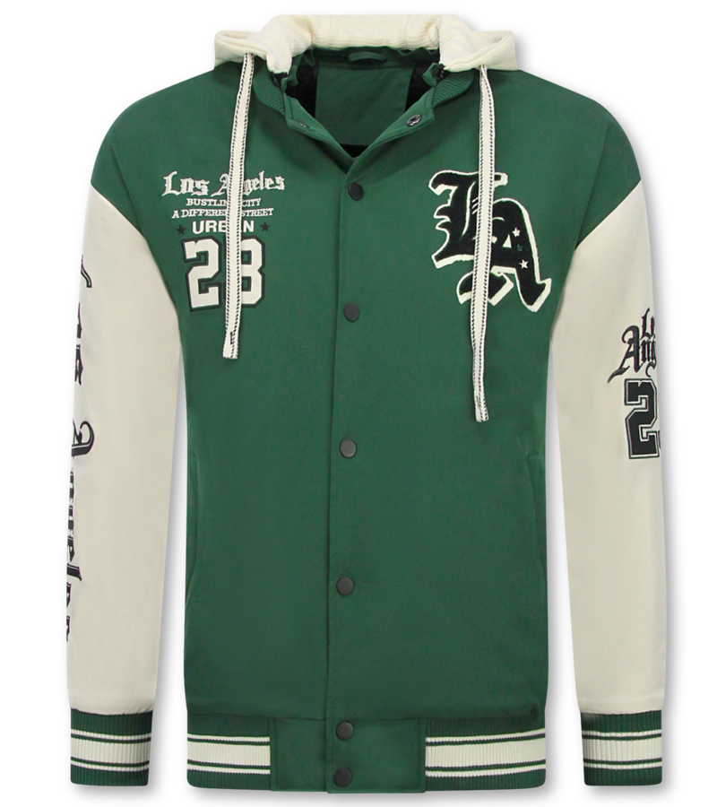 Enos Chaqueta de béisbol con capucha extragrande - Chaqueta bomber para hombre - 523 - Verde