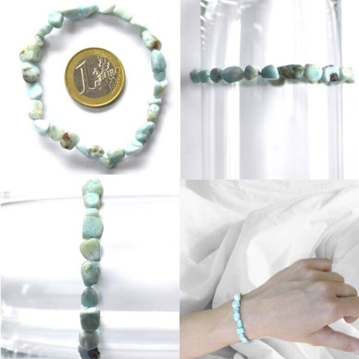 Chakra Schmuck Angelit Armband, Handgefertigt, Stretch, Mit Geschenktüte & Karte – Chakra Heilstein, Blau Velvet Tüte Info Karte UK