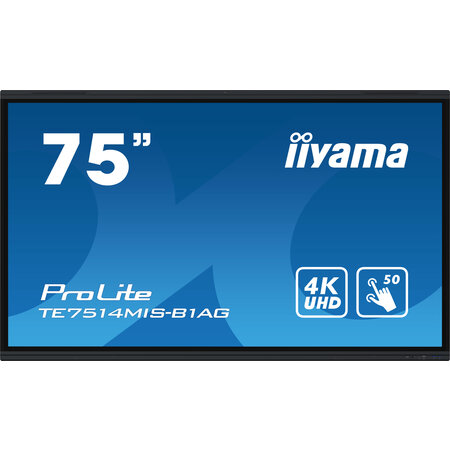 Iiyama iiyama TE7514MIS-B1AG beeldkrant Interactief flatscreen 190,5 cm (75") LCD Wifi 435 cd/m² 4K Ultra HD Zwart Touchscreen Type processor Android 24/7