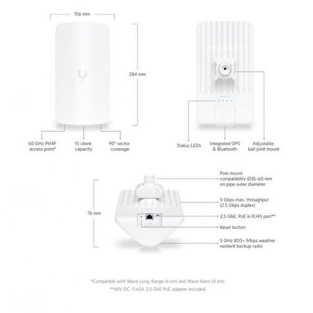Ubiquiti Ubiquiti UISP WAVE-AP-MICRO bridge & repeater 5000 Mbit/s Wit