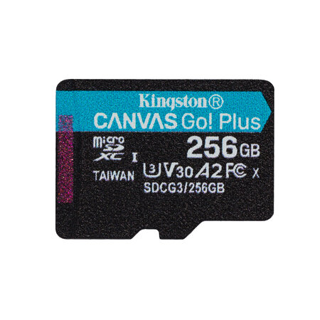 Kingston Kingston Technology 256GB microSDXC Canvas Go Plus 170R A2 U3 V30 enkel pakket zonder ADP