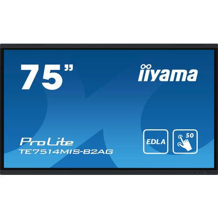 Iiyama iiyama PROLITE TE7514MIS-B2AG Digitale signage flatscreen 190,5 cm (75") LCD Wifi 435 cd/m² 4K Ultra HD Zwart Touchscreen Type processor Android 24/7