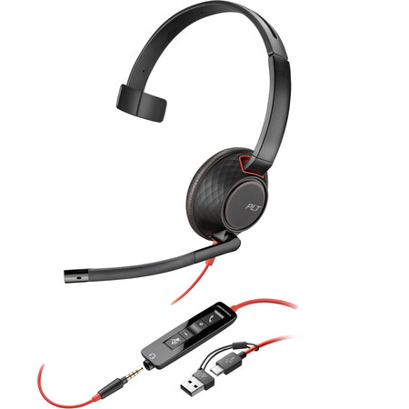 Hewlett & Packard INC. POLY Blackwire 5210 mono USB-C-headset + 3,5 mm stekker + USB-C/A-adapter
