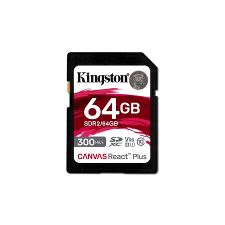 Kingston Kingston Technology 64GB Canvas React Plus SDHC UHS-II 300R/260W U3 V90 voor Full HD/4K/8K
