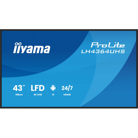 Iiyama iiyama LH4364UHS-B1AG beeldkrant Digitale signage flatscreen 109,2 cm (43") LED Wifi 500 cd/m² 4K Ultra HD Zwart Android 24/7