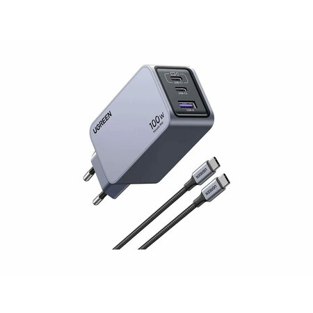 UGREEN Ugreen Nexode Pro EU 3-Port GaN PD Fast Charger With USB-C Cable Universeel Zwart, Grijs AC Snel opladen Binnen