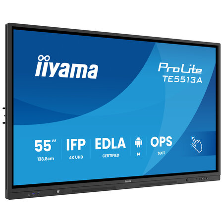 Iiyama iiyama TE5513A-B1AG beeldkrant Interactief flatscreen 138,7 cm (54.6") Wifi 450 cd/m² 4K Ultra HD Zwart Touchscreen Type processor Android 18/7