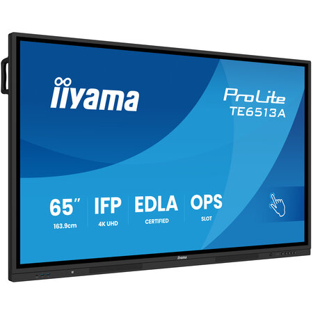 Iiyama iiyama TE6513A-B1AG beeldkrant Interactief flatscreen 163,8 cm (64.5") Wifi 500 cd/m² 4K Ultra HD Zwart Touchscreen Type processor Android 18/7