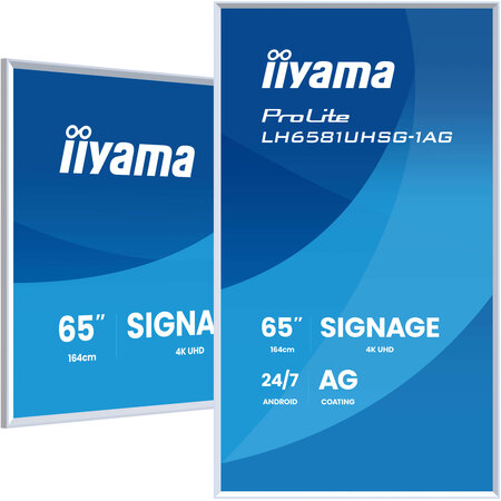 Iiyama iiyama LH6581UHSG-1AG beeldkrant Digitale signage flatscreen 163,8 cm (64.5") Wifi 500 cd/m² 4K Ultra HD Wit Type processor Android 24/7