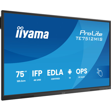 Iiyama iiyama TE7512MIS-B4AG beeldkrant Interactief flatscreen 190,5 cm (75") LCD Wifi 400 cd/m² 4K Ultra HD Zwart Touchscreen Type processor Android 24/7
