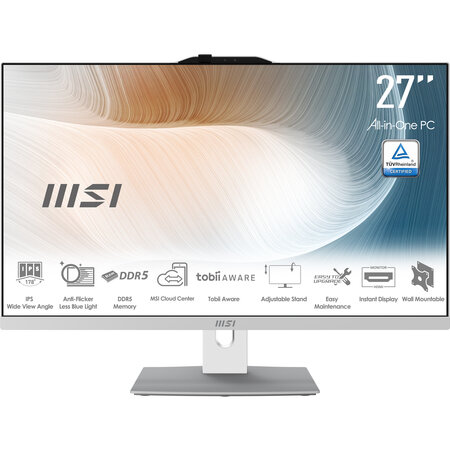 MSI MSI Modern AM272P 1M-847EU All-in-One PC/workstation Intel Core 5 120U 68,6 cm (27") 1920 x 1080 Pixels Alles-in-één-pc 8 GB DDR5-SDRAM 512 GB SSD Windows 11 Pro Wi-Fi 6E (802.11ax) Wit