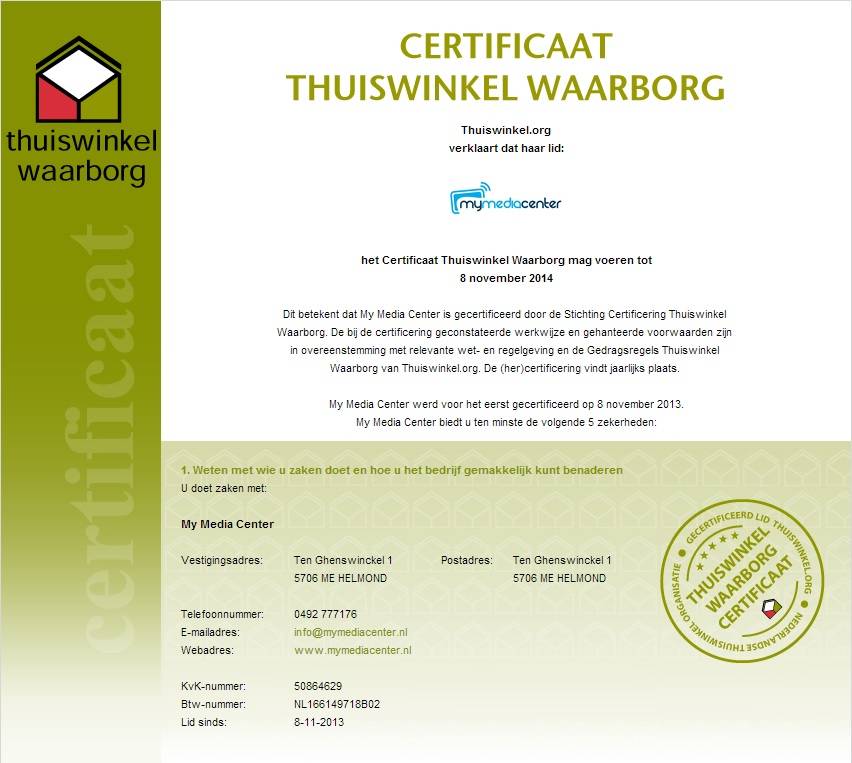 Lid van Thuiswinkel Waarborg!