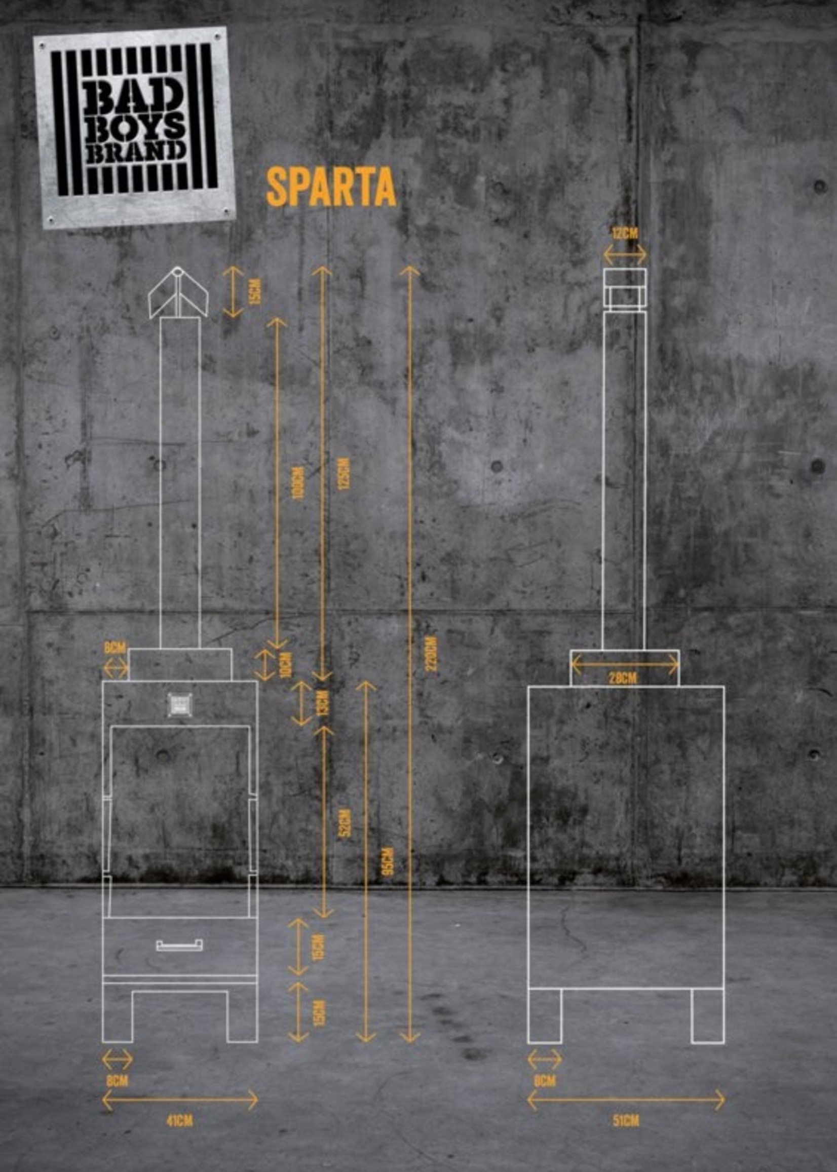 Bad Boys Brand Sparta - Garden fireplace 220 cm - BadBoys Fire - Steel - 100% Made in Jail