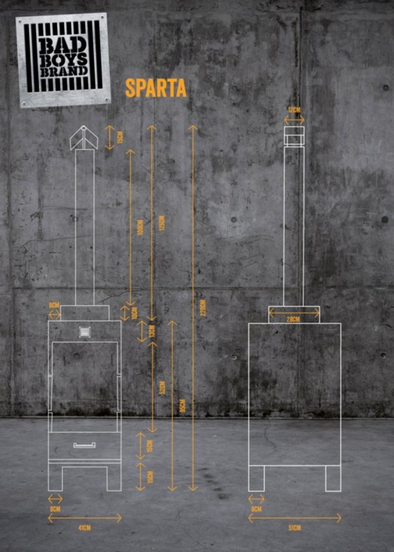 Bad Boys Brand Sparta - Gartenkamin 220 cm - BadBoys Fire - Stahl - 100% Made in Jail