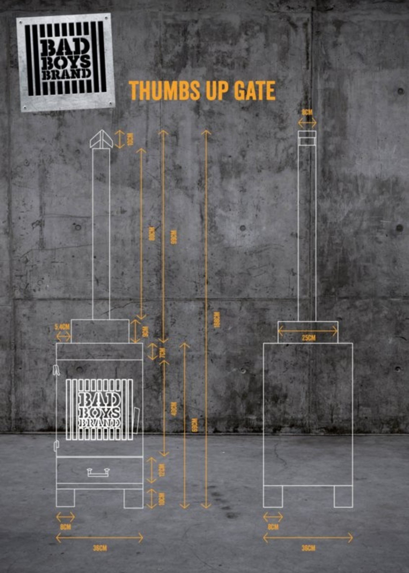 Bad Boys Brand Thumbs Up Gate - Garden Fireplace - BadBoys Fire - Steel - 100% Made in Jail