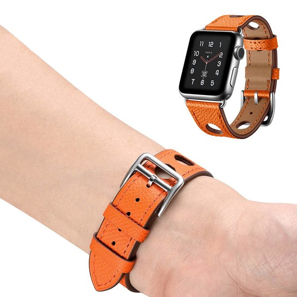 Apple watch bracelet en cuir hermes - orange - 123Watches
