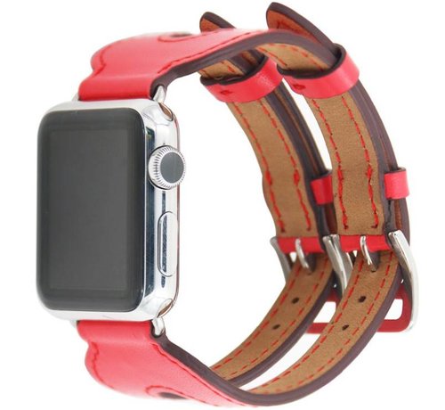123Watches.nl Apple watch leder doppelschnallen belts - rot